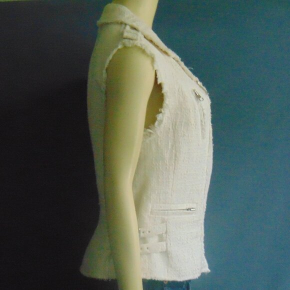 Rebecca Taylor Off White Textured Frayed Tweed Biker Moto Vest Sm - Picture 10 of 16